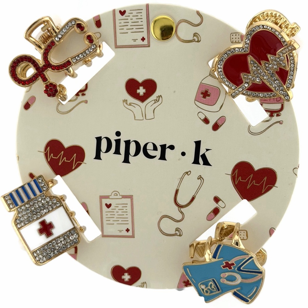 Piper K Nurse Mini Hair Claw Clip Gold Tone Rhinestones Set of 4